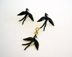 Swallow Earrings Enamel Bird Earrings Mismatched Studs Black ...