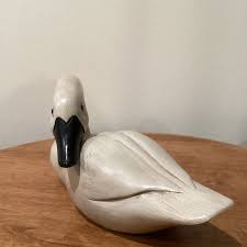 Vintage Gary Lowenthal Resting Swan Bird Decoy Figure Wood Circa 1980
