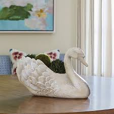 Swan Bowl Centerpiece with Artisan Crafted Feather Details & Matte Finish