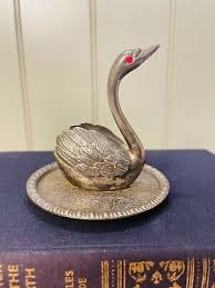 EP Zinc Alloy Silver swan ring holder/ring dish rhinestone ...