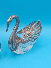 Vintage Silver Plated and Glass Swan Couple Hinged Wings Salt Cellars Dish | eBay