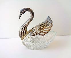Vintage Italian 60s Elegant Salt Cellar, Crystal/ Silver Plate Swan With Wings Salt Cellar, Ring's Holder Shape Swan - Etsy