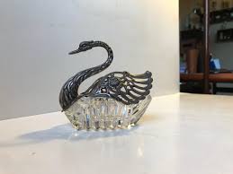 Bohemian Sterling Silver and Cut Crystal Swan Master Salt Cellar, 19th Century at 1stDibs | swan salt cellar, bohemian swan
