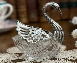 50315-Stunning French antique swan shaped silver-plated glass salt cellar - Shop JSVS-Antique Shop Food Storage - Pinkoi