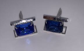 Vintage Blue Rhinestone Silvertone Cufflinks Patent 2.974 ...