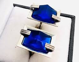Vintage Cobalt Blue Pyramid Stone Modernist Cuff Links ...