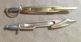 2 mini Sword Lot Vintage Tie Bar Clip scimitar cutlass gold ...