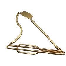 FORSTNER Tie Bar Tie Clip w Chain Engravable Tag Vintage Gold Filled . For Sale at Ruby Lane