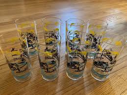 8 VTG RARE FEDERAL GLASS STEEPLE CHASE EQUESTRIAN ICED TEA ...