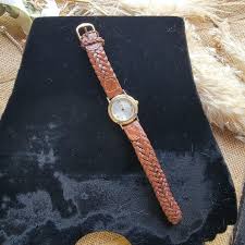 Vintage Gitano Quartz Watch: Brown Braided Leather Band ...