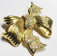 Swarovski Gold Plate Austrian Pave Crystals Bow Brooch Pin ...