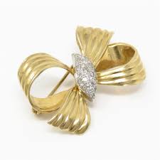 NYJEWEL 14k Two Tone Gold Diamond Bow Pin Brooch | eBay