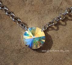 Aurora Borealis 18mm Swarovski Rivoli Crystal Statement Necklace, Big Iridescent AB Crystal Bridesmaid Prom Pageant Necklace, Glitter Fusion - Etsy