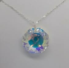Handmade Sterling Silver Swarovski Crystal Clear AB 28mm Sunburst 6208 Necklace | eBay