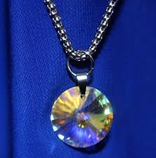 LARGE VTG 1960'S 3/4" AURORA BOREALIS CRYSTAL ON A 12" SILVER TONE CHAIN | eBay