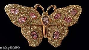 Signed Swan Gold Plated Golden Swarovski Pave Butterfly ...