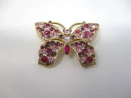 Vintage Monet Gold Tone Pink Rhinestone Butterfly Pin Brooch ...