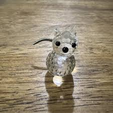 Vintage Swarovski Cat Mini Figurine Flexible Tail Black Eyes ...