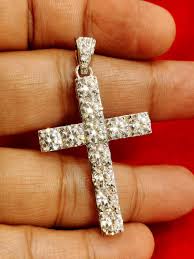 10ct Simulated Diamond Cross Pendant: 14K White Gold Over ...