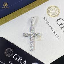 Luxury 925 Sterling Silver Gold Plated Moissanite Cross