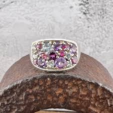 Vintage Sterling Silver Gemstone Ring: Amethyst, Ruby, Topaz ...
