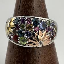 Vintage Multicolour Cubic Zirconia Sterling Silver Cluster ...