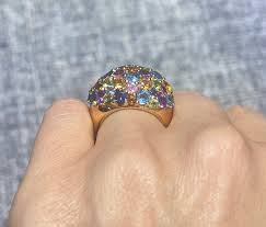 Italian 18 karat pink gold and multi gem stone dome ring For ...
