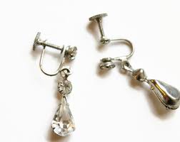 Vintage Mid Century Glass Drop Earrings - Prong Set - Silver ...