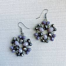 Handmade Purple and Silver Crystal Beaded Earrings - Etsy