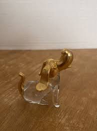Miniature Figurine Clear Glass Dog with Gold Tone Head and ...