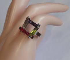 18KGE multi color gemstone pink green purple clear square ...