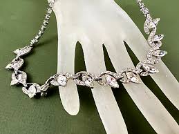 Vintage Art Deco Rhodium Plated Marquis Rhinestones Choker ...