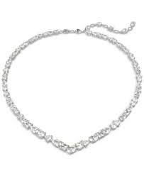 Swarovski Silver-Tone Crystal V-Shape Collar Necklace, 15" + ...