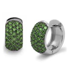 1.25ct Fancy Green Diamond Pave-Set Hoop Earrings 14k White Gold
