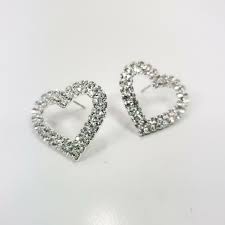 E0715 Silver Tone Clear Rhinestones Deco Heart Love Shape ...