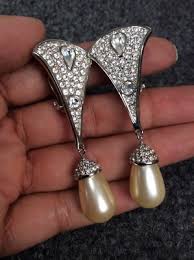 Vintage signed Swan Swarovski crystal pearl drop silver Tone ...