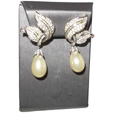 Alfred Philippe Faux Pearl Dangle Leaf Clip Earrings. For ...