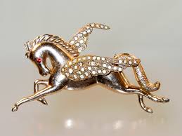 1940s Pegasus Brooch Rhinestone Wings