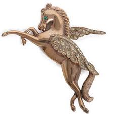 Vintage Coro Pegasus Horse And Buggy Brooch, 2.25" By