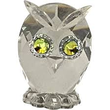 Vintage Swarovski Silver Crystal Mini Owl with Green Citrine ...