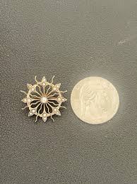 Antique 10K Yellow Gold Seed Pearl Sunburst Star Brooch ...