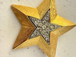Estate Star Brooch Brushed Gold Tone & Rhinestone Star Pin ...