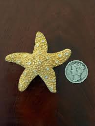 Vintage Swarovski Crystal Starfish Brooch Signed SAL; Gold ...