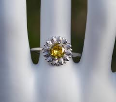 Sterling Silver 925 6mm Yellow CZ Set 11mm Sunflower Ring ...