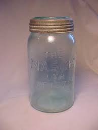 C1870s the Mason Jar of 1872 Quart Size Aqua Blown Glass ...