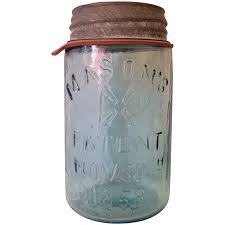 Antique Mason's Patent pint size aqua glass canning jar. For ...