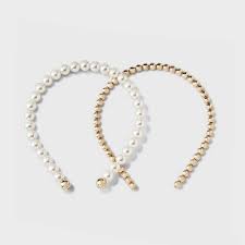 Two Row Pearl Squiggly Headband - A New Day™ Gold: Securing Hair, Solid Pattern, Recycled Polyester : Target