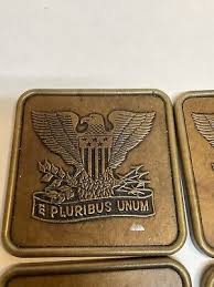 Vintage MCM American Eagle Coaster USA E Pluribus Unum Antique Gold Tone (4) H1 | eBay