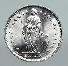 1965 SWITZERLAND - SILVER 1 Franc Coin - HELVETIA Symbolizes ...