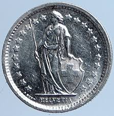 1965 B SWITZERLAND HELVETIA Symbolize SWISS Nation SILVER 1 ...